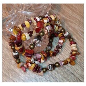 Bundle of 3 natural colorful mookaite stones bracelets layering stackable boho